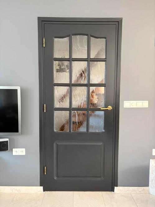 Binnendeur met Glas-in-Lood Look – Donkergrijs/zwart, Doe-het-zelf en Verbouw, Deuren en Horren, Zo goed als nieuw, Binnendeur