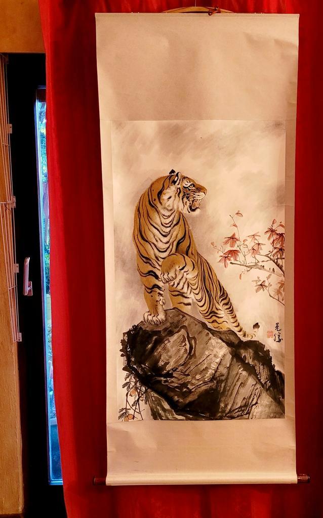 Hanging scroll - Tijger op Rots, Antiek en Kunst, Kunst | Schilderijen | Klassiek, Verzenden