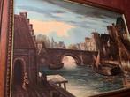 Groot schilderij gesigneerd oude stad - olieverf op doek, Ophalen