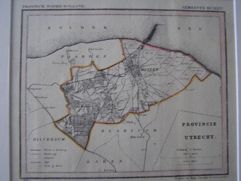 Antieke kaart gem. Huizen (NH) uit 1867 Veel details., Boeken, Atlassen en Landkaarten, Zo goed als nieuw, Landkaart, Nederland