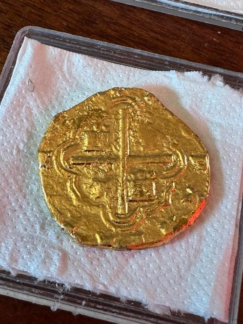 Imitatie Gouden Spaanse mat met jaartal 1591 Tin/Bladgoud, Postzegels en Munten, Munten | Nederland, Overige waardes, Vóór koninkrijk