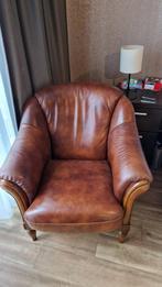 Lederen fauteuil donker bruin, Ophalen, Zo goed als nieuw, 50 tot 75 cm, Leer