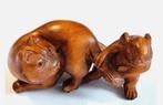 Boxwood Netsuke van een Kat met een muis, Ophalen of Verzenden, Nieuw, Hond of Kat, Beeldje of Figuurtje