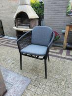 4 zwarte tuinstoelen + grijze kussens, Tuin en Terras, Tuinstoelen, Ophalen, Zo goed als nieuw, Kunststof