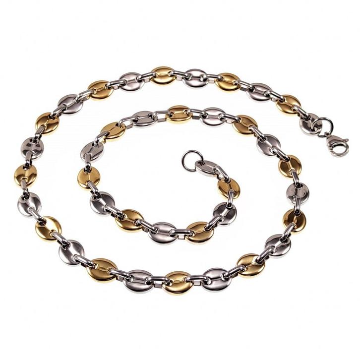 60cm 9mm Koffieboon Ketting Unisex Goudkleur-Zilverkleur RVS, Sieraden, Tassen en Uiterlijk, Kettingen, Nieuw, Overige materialen