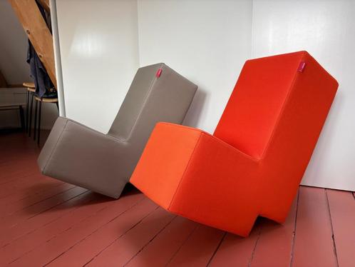 2 x Lummel stoel, oranje en grijsgroen, Huis en Inrichting, Stoelen, Gebruikt, Twee, Stof, Overige kleuren, Ophalen