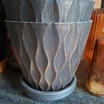 5 zwart gouden potten met gaatjes en bijbehorende schotel, Tuin en Terras, Ophalen, Rond, Kunststof, Minder dan 30 cm