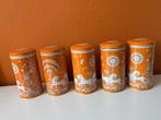 Vintage oranje blikken verkade set, Huis en Inrichting, Woonaccessoires | Kisten, Gebruikt, 50 tot 100 cm, Ophalen of Verzenden