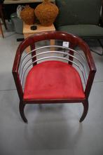 9x leuke eetkamerstoel cafestoel ronde vormen hout stof rood, Ophalen, Gebruikt, Metaal, Vijf, Zes of meer stoelen