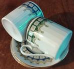 Twee kop en schotel, Rheinpfalz Hartporzellan blauw en groen, Huis en Inrichting, Gebruikt, Onbekend, Ophalen of Verzenden, Onbekend