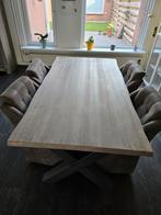 Boomstam eettafel, stoelen op wielen en salontafel, Ophalen