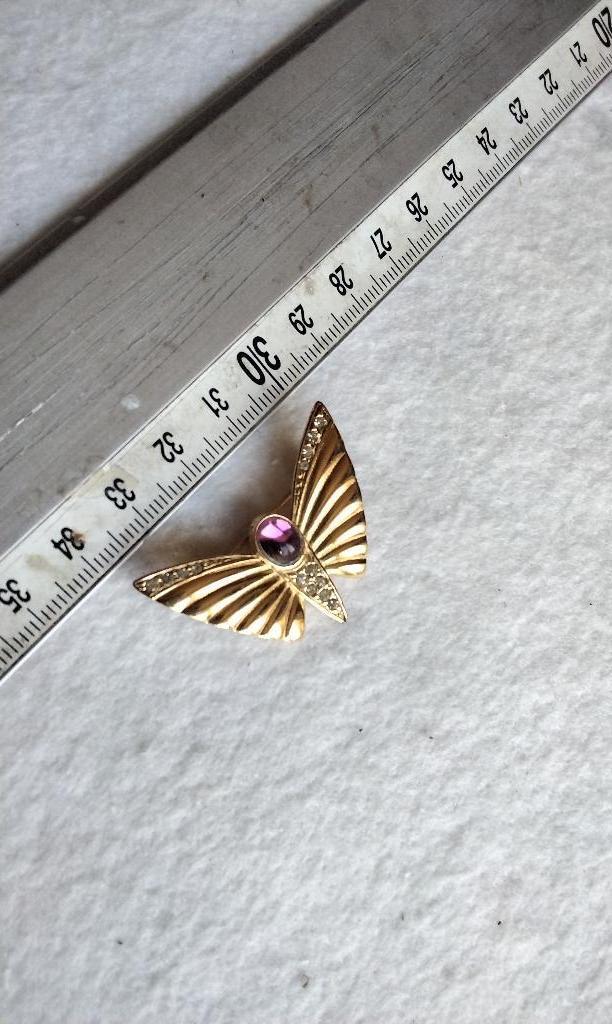 Vintage Broche Goud Verguld En Paarse Amethist + Steentjes, Sieraden, Tassen en Uiterlijk, Broches, Zo goed als nieuw, Overige materialen