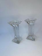 Set van twee glazen ( kristallen?) kandelaars, Overige materialen, 25 tot 50 cm, Ophalen of Verzenden, Zo goed als nieuw