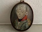 miniatuur portret officier haarstukje  monogram volkskunst, Ophalen of Verzenden