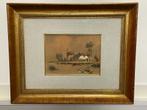 Marius de Jongere - Aquarel - Boerderij met hooiberg, Antiek en Kunst, Kunst | Schilderijen | Klassiek, Ophalen of Verzenden