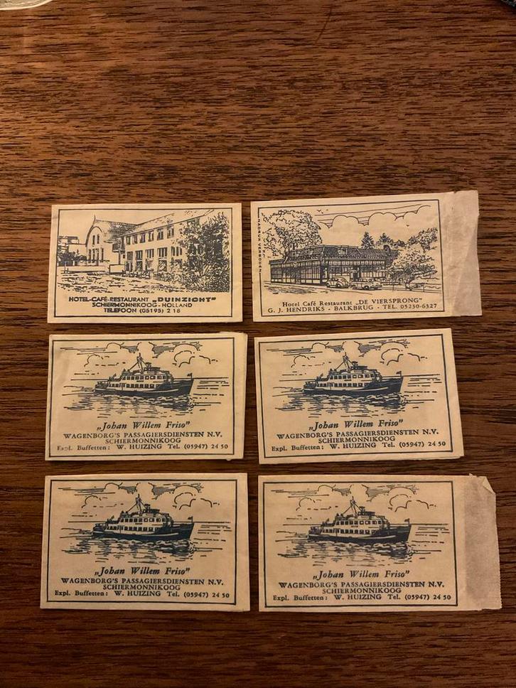 6 oude suikerzakjes Schiermonnikoog, Verzamelen, Suikerzakjes, Nederland, Ophalen of Verzenden