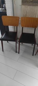 Vintage stoel hout met zwart skaileer 2x, Huis en Inrichting, Stoelen, Ophalen, Gebruikt, Twee, Bruin