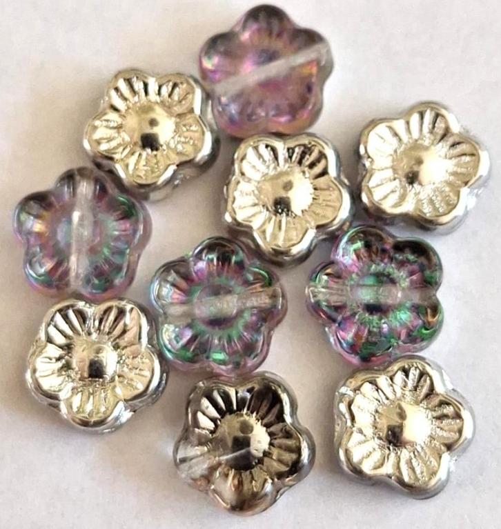 Tsjechische zilver purple glas bloem kralen 12 mm, Hobby en Vrije tijd, Kralen en Sieraden maken, Nieuw, Kraal, Verzenden