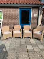 4 kunstof Rieten Tuinstoelen met Kussens, Huis en Inrichting, Stoelen, Ophalen, Kunststof, Gebruikt, Bruin