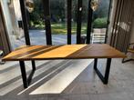 Eikenhouten eettafel met stalen poten, Huis en Inrichting, Tafels | Eettafels, Ophalen, Gebruikt, Eikenhout, 200 cm of meer