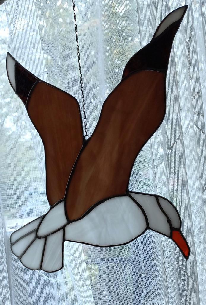 Vintage Handgemaakte glas-in-lood zeemeeuw suncatcher, Antiek en Kunst, Antiek | Glas en Kristal, Ophalen of Verzenden