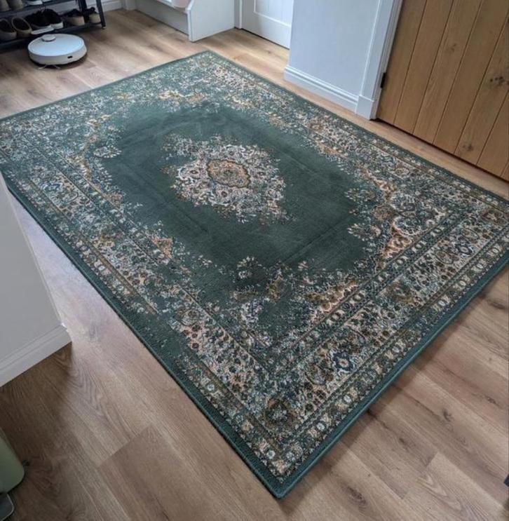 Vintage vloerkleed Keshan Groen, Huis en Inrichting, Stoffering | Tapijten en Kleden, Zo goed als nieuw, 150 tot 200 cm, 200 cm of meer