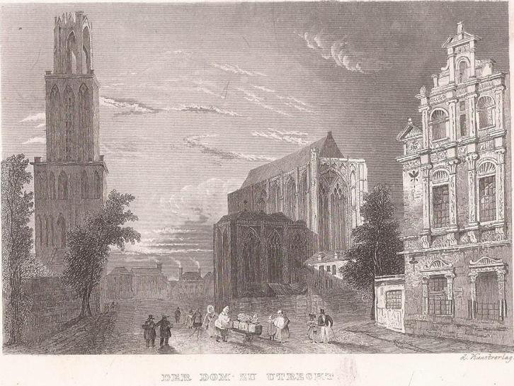 Der Dom zu Utrecht Staalgravure ca. 1850, Antiek en Kunst, Kunst | Etsen en Gravures, Ophalen of Verzenden