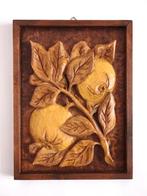Vintage 70s pompoen houtsnijwerk wanddecoratie hout bruin, Antiek en Kunst, Kunst | Beelden en Houtsnijwerken, Ophalen