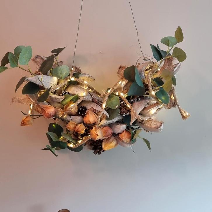 Grote herfsthanger van kunst met lichtjes, Huis en Inrichting, Woonaccessoires | Kransen, Nieuw, Ophalen