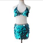 Top en rok van pailletten/lovertjes blauw, Kleding | Dames, Ophalen of Verzenden, Zo goed als nieuw