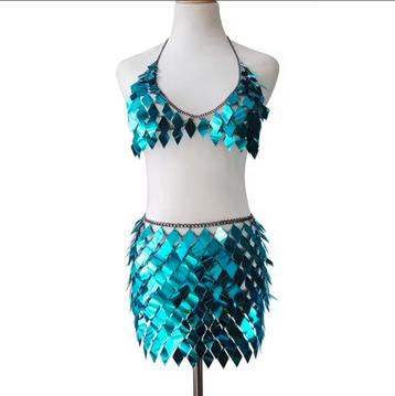 Top en rok van pailletten/lovertjes blauw beschikbaar voor biedingen