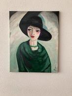 Vrouw met zwarte hoed a la Kees van Dongen, Antiek en Kunst, Ophalen of Verzenden