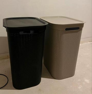 2x Wasmand met Deksel - Grijs/Beige & Zwart beschikbaar voor biedingen