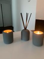 Blomus set 2 geurkaarsen en houder Beton look, Overige materialen, Gebruikt, Ophalen of Verzenden, Grijs