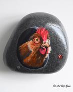 Mevrouw de Haan, gezellige kip geschilderd op riviersteen, Ophalen of Verzenden