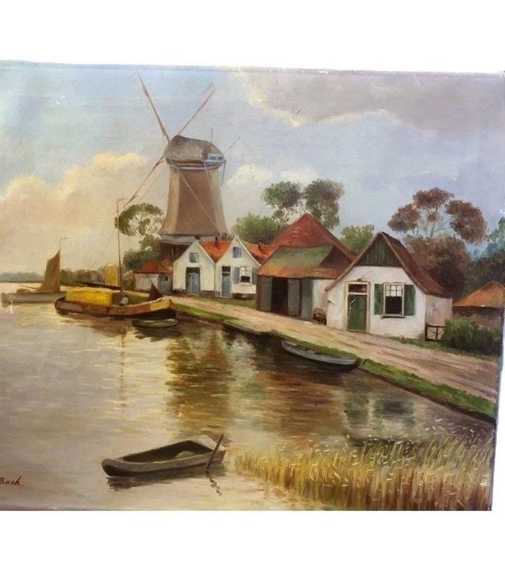 Oude schilderij van molen - gesigneerd - 60x50 cm, Antiek en Kunst, Kunst | Schilderijen | Klassiek, Verzenden