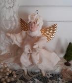 Geweldig brocante wattenpop Engel met gouden vleugeltjes, Ophalen of Verzenden