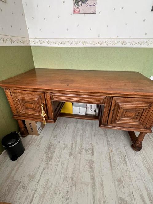 Zwaar massief eikenhout bureau, Huis en Inrichting, Bureaus, Gebruikt, Bureau, Ophalen