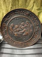 Antiek koperen wandbord met tafereel, Ophalen of Verzenden