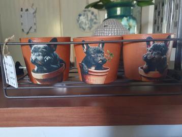 Plantenpotjes met rekje - Franse Bulldog design beschikbaar voor biedingen