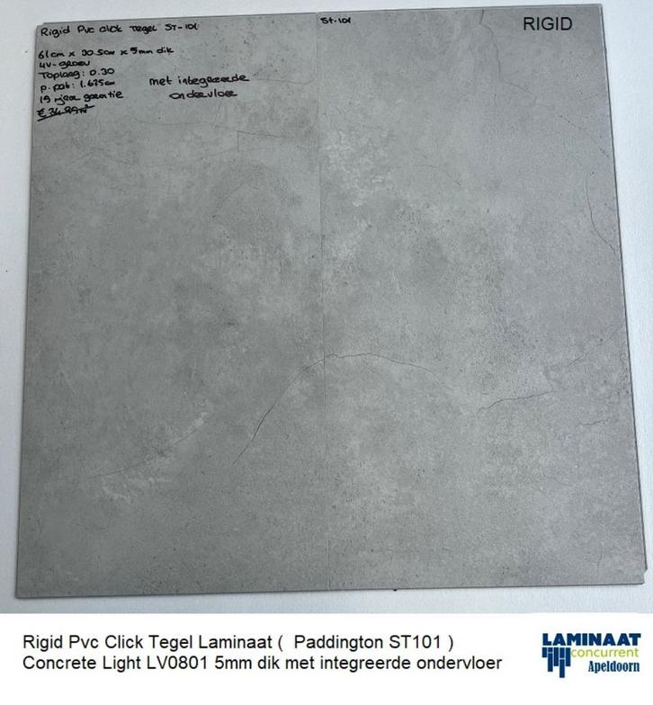 Pvc click Paddington Grijs 5mm met integreerde ondervloer, Huis en Inrichting, Stoffering | Vloerbedekking, Nieuw, Laminaat, Grijs