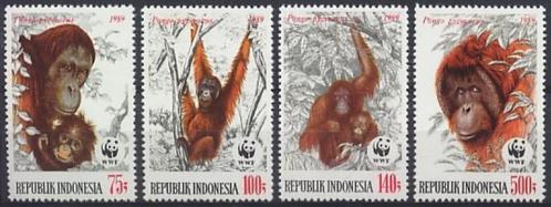 Indonesie Zonnebloem nr 1366/9 postfris WNF Apen 1989, Postzegels en Munten, Postzegels | Azië, Postfris, Zuidoost-Azië, Ophalen of Verzenden