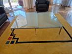Design glazen tafel RVS frame 2 delig inschuifbare, Ophalen, Zo goed als nieuw, Rechthoekig, 50 tot 100 cm