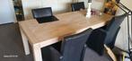 Eettafel met 4 leren stoelen, Gebruikt, Ophalen of Verzenden, 75 cm of meer, 60 cm of meer