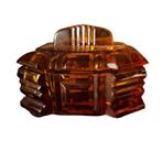 Amberkleurig glazen doosje art deco stijl vintage Tsjechie, Antiek en Kunst, Ophalen of Verzenden