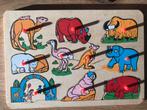 Vintage houten dieren puzzel, Kinderen en Baby's, Speelgoed | Kinderpuzzels, Van hout, Minder dan 10 stukjes, Gebruikt, Ophalen of Verzenden