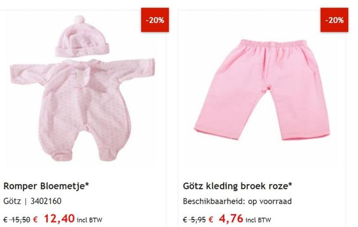 Götz Goetz kleding baby poppen met korting., Verzamelen, Poppen, Nieuw, Kleertjes, Ophalen of Verzenden