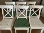 6 witte Ikea Ingolf stoelen met kussens, Huis en Inrichting, Stoelen, Ophalen, Wit, Zo goed als nieuw, Vijf, Zes of meer stoelen