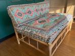 Palletbank set  rotan Ibiza style vintage pastel kussens, Huis en Inrichting, Ophalen, Tweepersoons, Rechte bank, Minder dan 150 cm