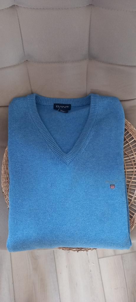 Gant herentrui XXL blauw V hals 100% katoen, fijn gebreid, Kleding | Heren, Truien en Vesten, Zo goed als nieuw, Overige maten